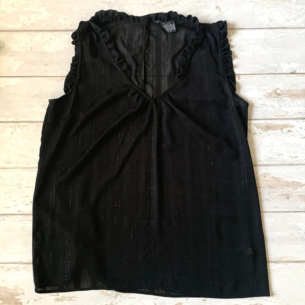 New York & Company Women’s L/G Black Sleeveless Blouse Ruffle Shirt Size Large